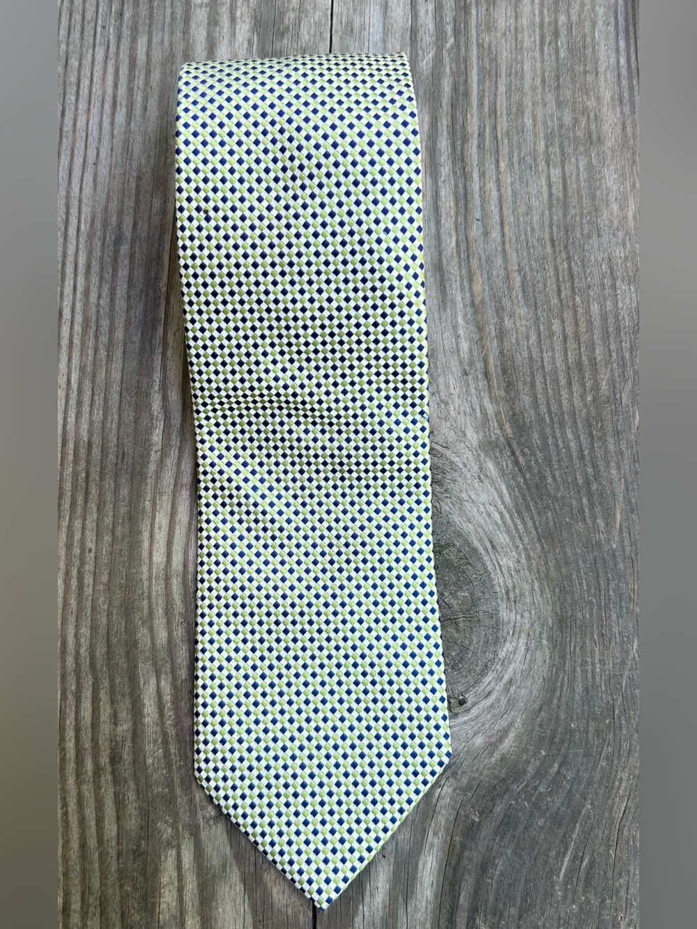 Men's Taylor Byrd Italian Silk Geometric Tie in Green, White, and Navy